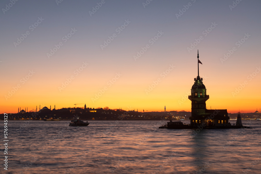 Sunset Colors in the Maidens Tower, Uskudar Istanbul , Turkiye Sunset Colors in the Maidens Tower, Uskudar Istanbul , Turkiye