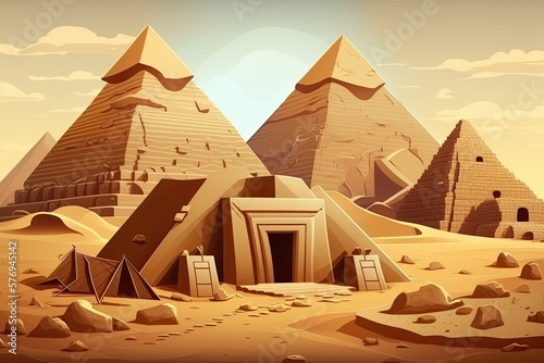 Ancient Egyptian pyramids in the Giza desert. Generative AI