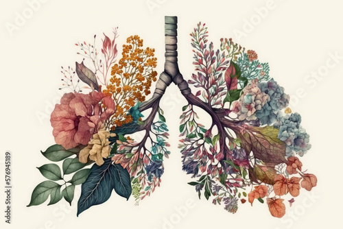 Bouquet of flowers in the shape of lungs  vintage illustration. Generative AI