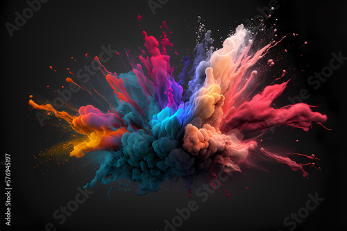 Colorful paint powder explosion. Generative AI
