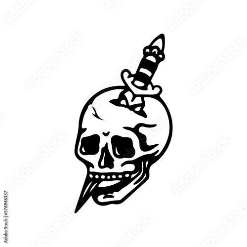 vector illustration of skull impaled with dagger concept