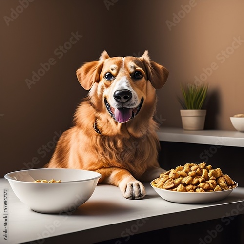dog eating a bowl of cereal, Generated Ai