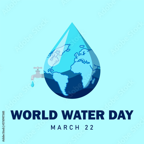 illustration of earth and water coming out of a faucet. World water day. Save the water, march 22. vector