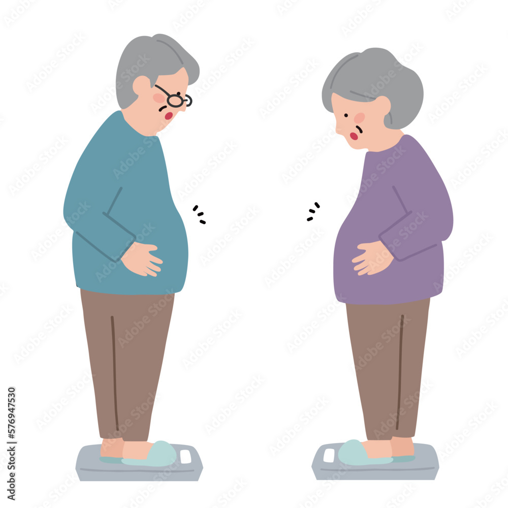体重計に乗って中年太りを気にする中高年 カラー Stock Vector | Adobe Stock