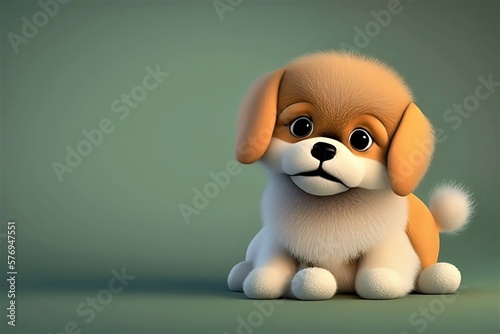 3d Avatar of cute brown and white puppy sitting on floor , Generative Ai