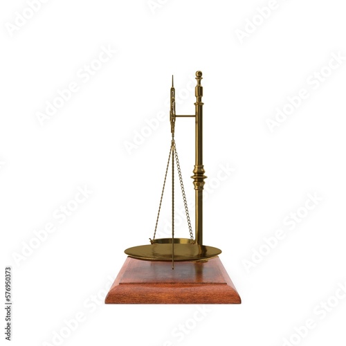 Gold brass Antique balance Scale isolated on white background. 3d render illustration