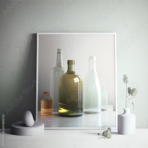 Wallpaper Mural Bottles: glass, bottle, frame, interior, deco, room, vase, white, color, object, liquid, empty, blank, nobody, no people, photorealistic, illustration, Gen. AI Torontodigital.ca