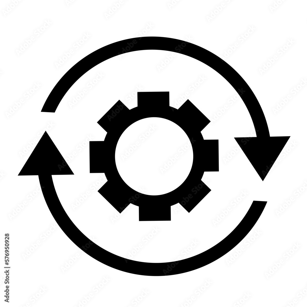 Vector illustration, icon, rotation of two round arrows. Update. Gear wheel. Isolated on a white background. Vector illustration, icon, rotation of two round arrows. Update. Gear wheel. Isolated on a white background.