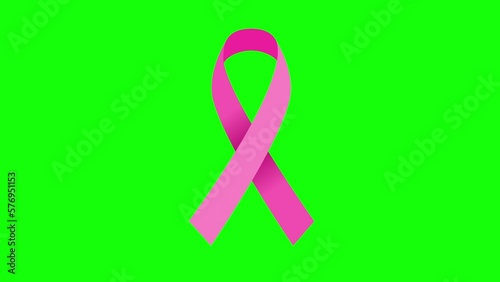 4K Pink color mourning ribbon stock animation. Slow motion Pink color breast cancer awareness video. Green screen for chroma keying.