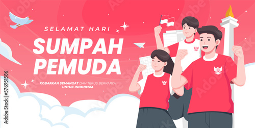 Hari sumpah pemuda means happy indonesian youth pledge day concept illustration