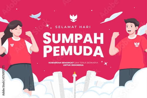 Hari sumpah pemuda means happy indonesian youth pledge day concept illustration