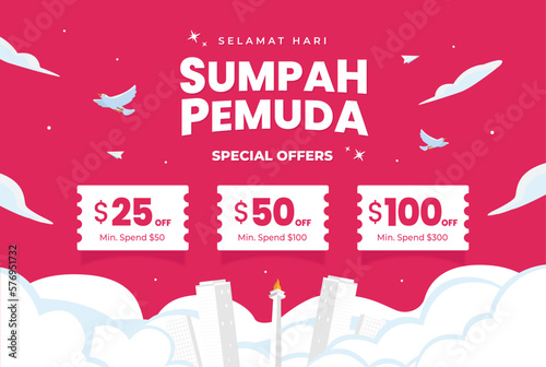 Hari sumpah pemuda means happy indonesian youth pledge day concept illustration