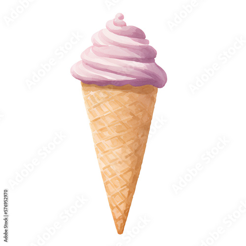 watercolor ice cream in waffle cone isolated on white background. Hand drawn illustration. generative ai
