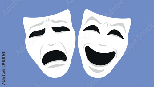 Comedy and tragedy theatrical masks. Vector illustration in flat style.