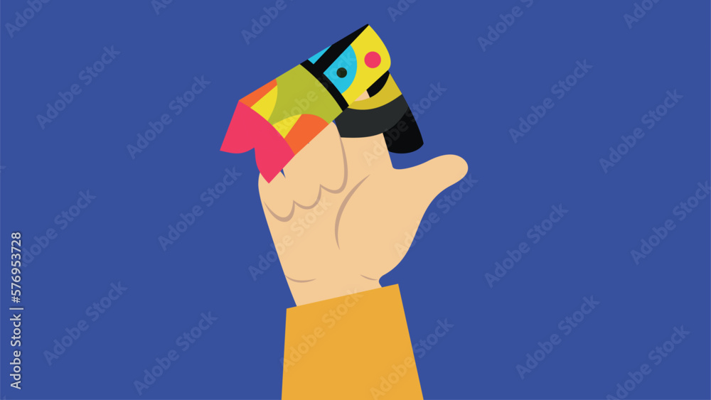 Hand holding a origami. Flat design style vector illustration.