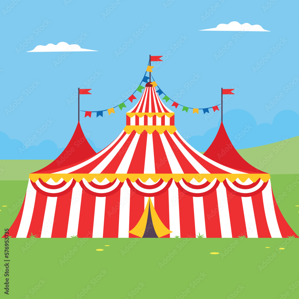 Circus tent. Vector illustration in flat style. Design element. Circus tent. Vector illustration in flat style. Design element.