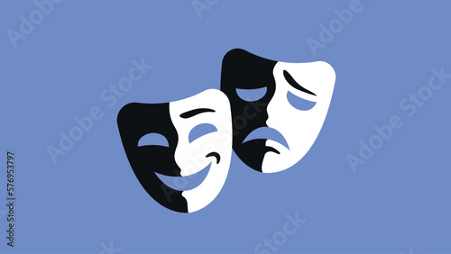 Comedy and tragedy theatrical masks. Vector illustration in flat style.