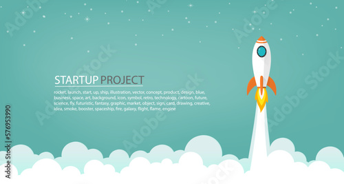 space rocket launch to the sky in startup concept of business or project. vector illustrator