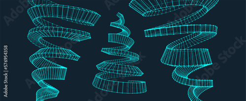 Spiral. Connection structure. Abstract grid design in technology style. 3d wreframe vector illustration for brochure, poster, presentation, flyer or banner.