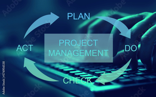  Project management tag cloud concept. Business, Technology, Internet and network concept.