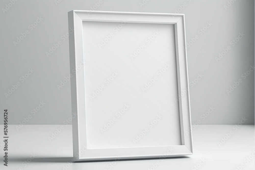 Generative ai White photo frame on table, mockup for your design, blank template Generative ai White photo frame on table, mockup for your design, blank template