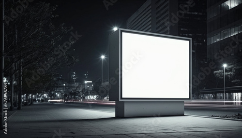 Generative ai billboard in night city, mockup billboard, white screen for your design
