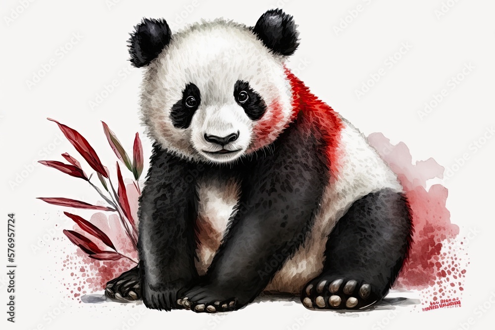 Panda digital file painted with watercolour bamboo for baby showers, POD, Mother's Day. Clipping path and layer path of a panda painted in watercolors, isolated on a white background. Generative AI Panda digital file painted with watercolour bamboo for baby showers, POD, Mother's Day. Clipping path and layer path of a panda painted in watercolors, isolated on a white background. Generative AI