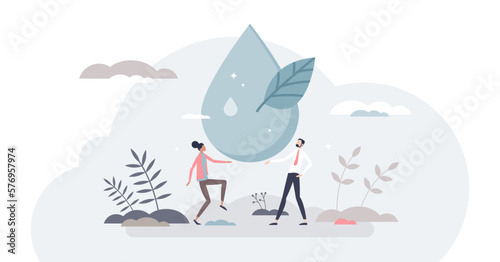 Clean water as pure or fresh drinking aqua droplet tiny person concept, transparent background.Pure ocean, sea or river quality as environmental mineral tap water droplet illustration.