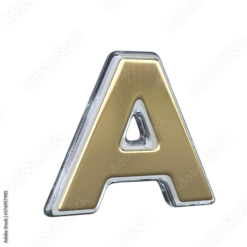 Letter A 3D rendering wih Gold and Glass materials