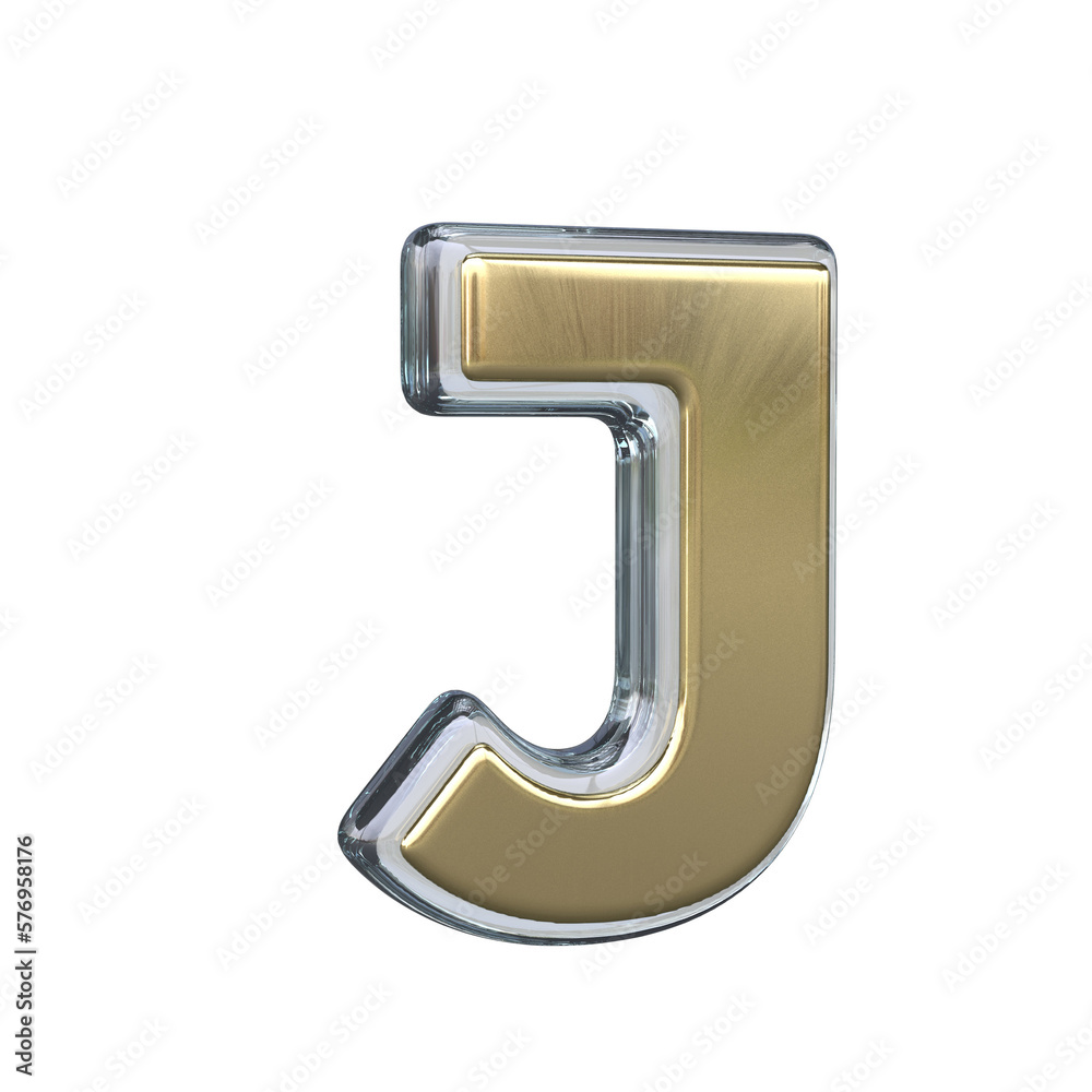 Letter j 3D rendering wih Gold and Glass materials Letter j 3D rendering wih Gold and Glass materials