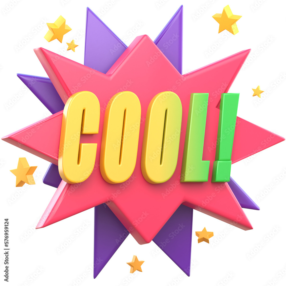 Fototapeta premium 3d Cartoon comic sign burst clouds . Speech bubble, cool! sign expression and pop art text frames. 3d Comics mem expressions speech