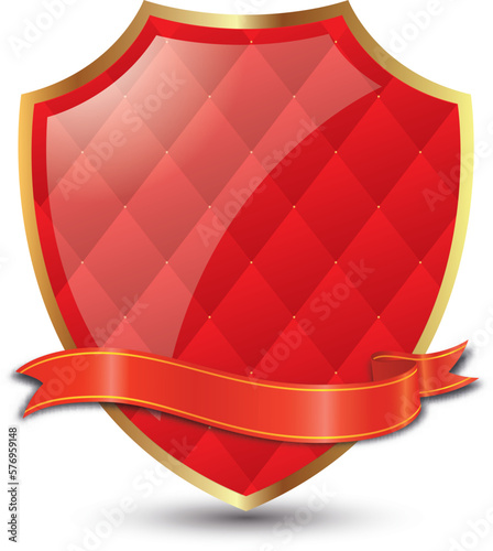 Golden shield with red ribbon. Vector