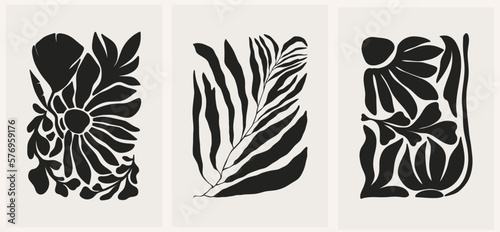 Abstract groovy floral posters. Modern trendy Matisse minimal style. Hand drawn design for wallpaper, wall decor, print, postcard, cover, template, banner.