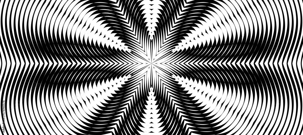 Deep Black Abstract Background with a Wavy Moire Effect. Distorted Pattern. Geometric Trance Pattern, Optical Monochrome Background Deep Black Abstract Background with a Wavy Moire Effect. Distorted Pattern. Geometric Trance Pattern, Optical Monochrome Background