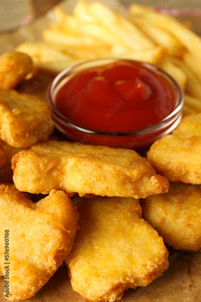 Concept of tasty fast or junk food, nuggets Concept of tasty fast or junk food, nuggets