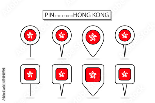 Set of flat pin Hong Kong flag icon in diverse shapes flat pin icon Illustration Design.