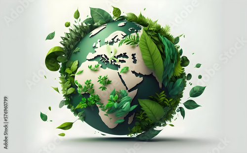 Fototapeta Naklejka Na Ścianę i Meble -  Earth day concept. Illustration of the green planet earth on a white background. - AI Generative