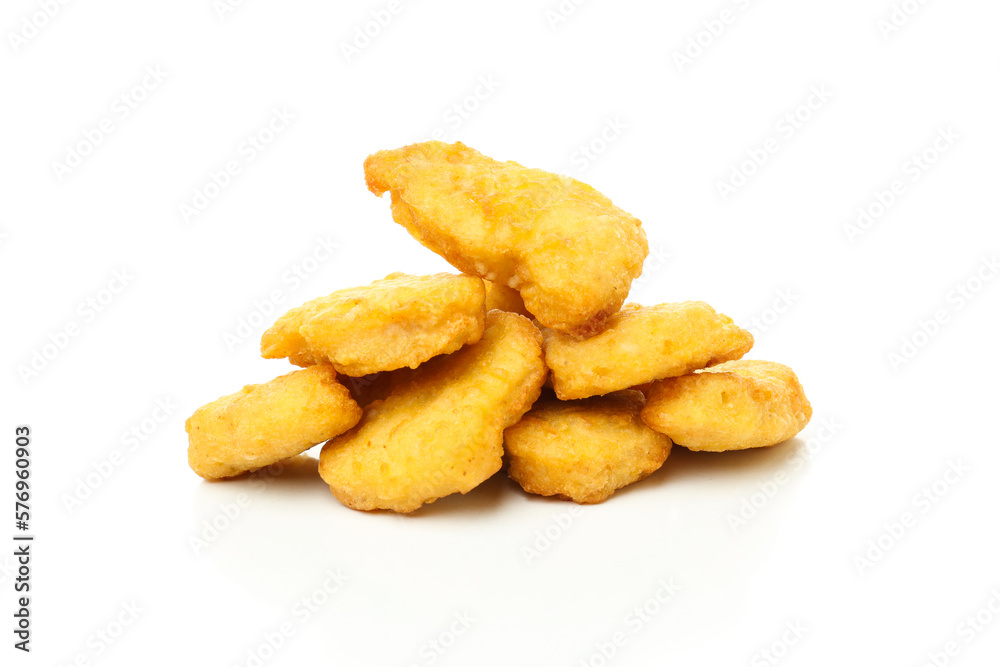 Concept of tasty fast food, nuggets, isolated on white background