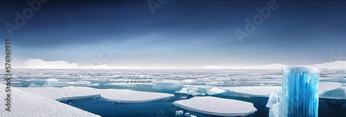 Billede på lærred A panoramic view of arctic icebergs floating in Antarctica, they melt due to climate change and pollution