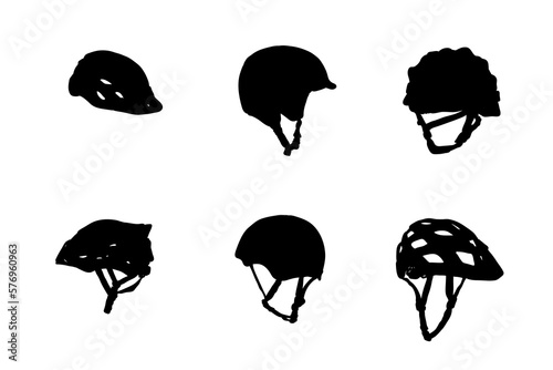 Set of silhouettes of bicycle helmets vector design