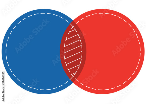Venn diagram merge red and blue circles chart infographic sign. Two cross circles for data statistics presentation. Vector illustration.