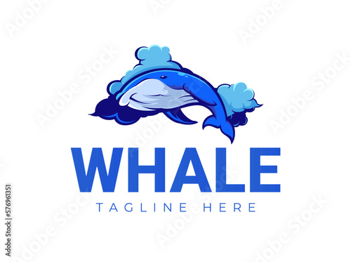 Blue Whale with Cloud Mascot Logo Design