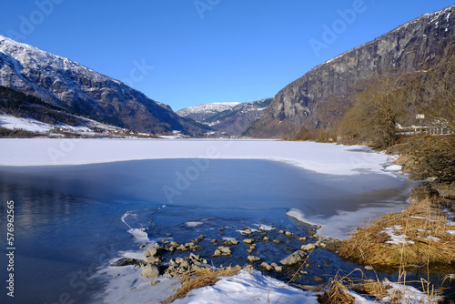 Granvin lake and mountains in Spring, Granvin, Hardanger, Norway