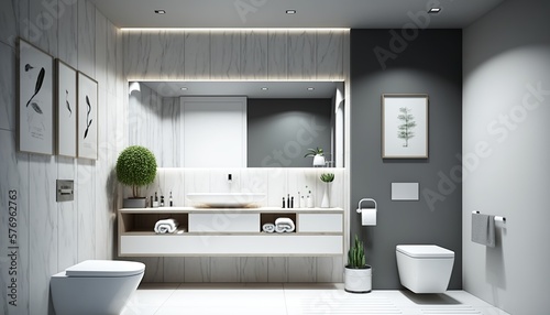 Modern minimalistic bathroom interior with toilet and bidet. Generative AI