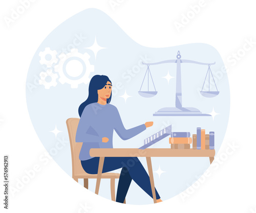 Law firm, Paralegal specialist prepare documents, flat vector modern illustration