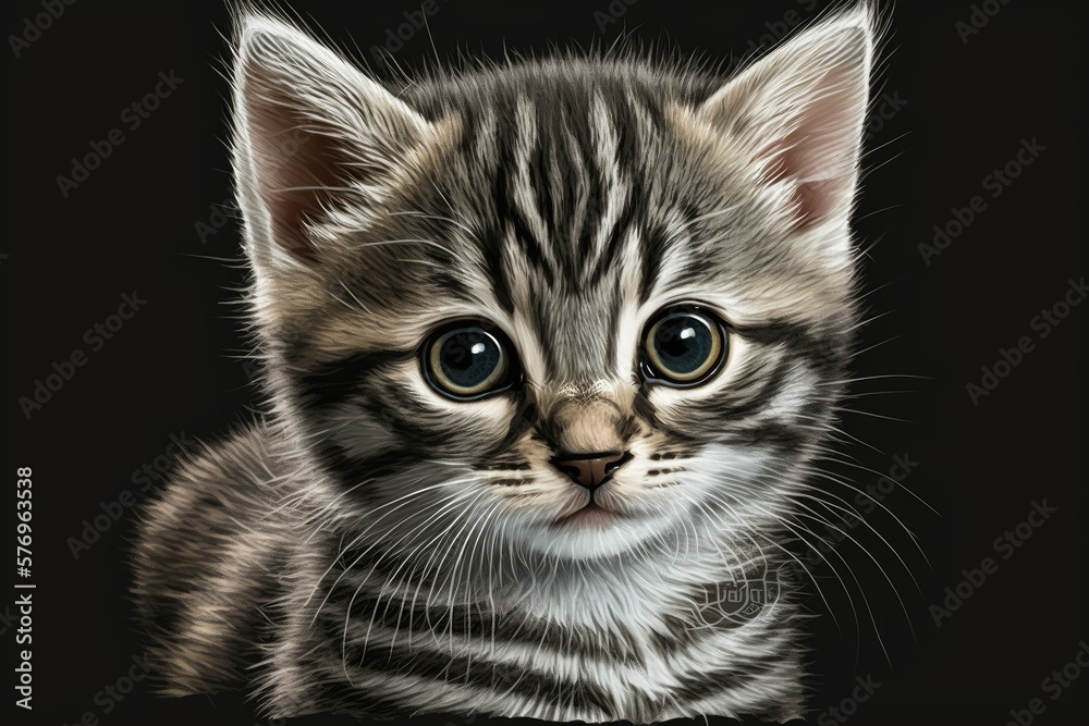 Up close and personal with a cute little tabby kitten. Generative AI