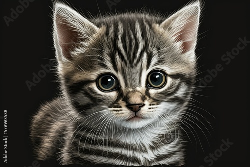 Up close and personal with a cute little tabby kitten. Generative AI