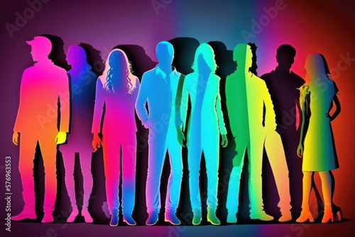 LGBTQ people silhouettes in rainbow colors, gay pride festival, Generative AI