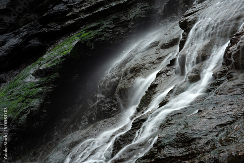 Close up of a silky Waterfall in As Catedrais beach  Cathedrals beach . Lugo  Galicia  Spain