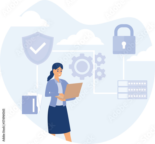 Database security abstract concept, secure file sharing, automatic backup, flat vector modern illustration